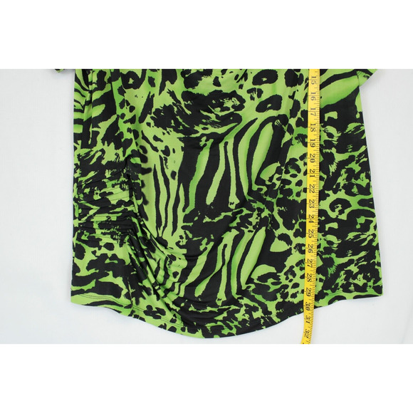 Allie & Rob Drape Neckline Animal Print Top Women 2X Green Black Office - Picture 6 of 11